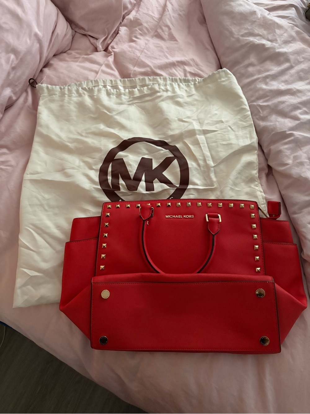 Michael Kors Red Leather Studded Tote